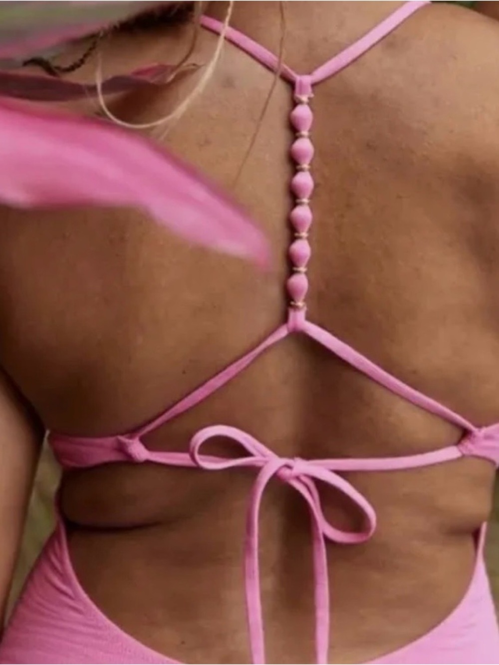 Hot Pink One-Piece Swimsuit with Beaded T Back SIZE XS - Picture 2 of 2